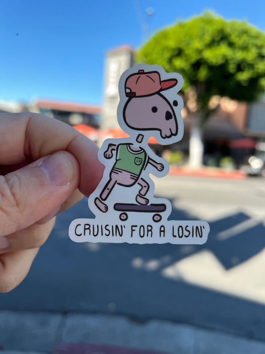 Cruisin' for a losin' skeleton skater sticker