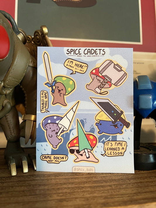 Spice Cadets Sticker Sheet - cute funny video game nerdy vinyl stickers