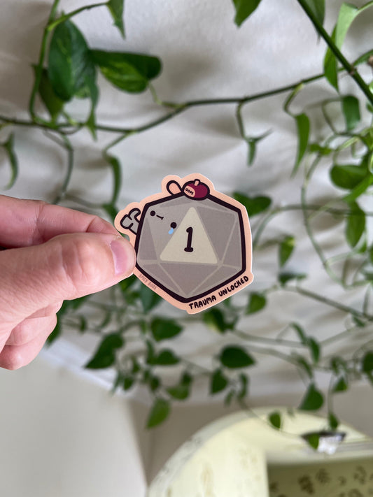 Natural 1, trauma unlocked - cute vinyl D&D sticker