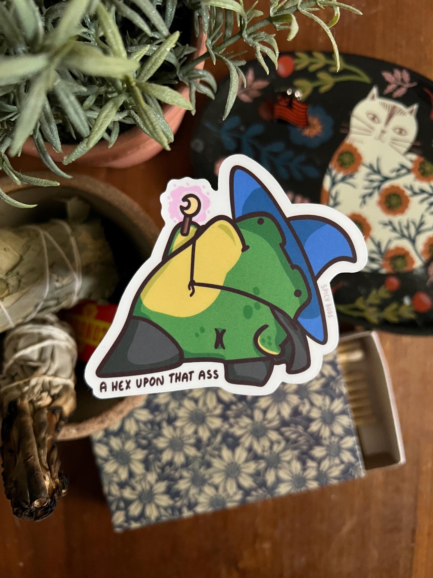 A Hex Upon that Ass - cute funny frog witch sticker