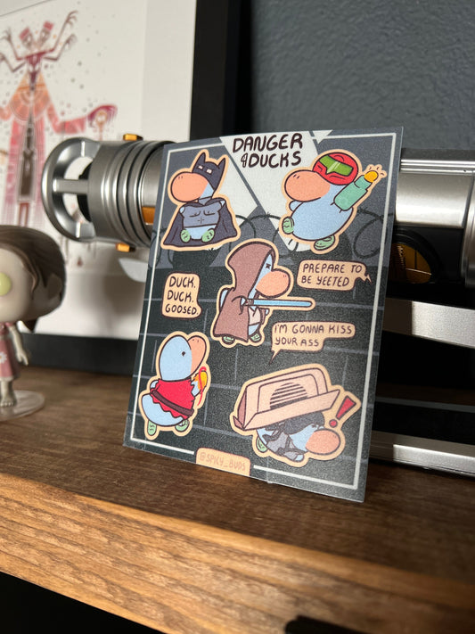 Danger Ducks Sticker Sheet - cute funny video game nerdy vinyl stickers
