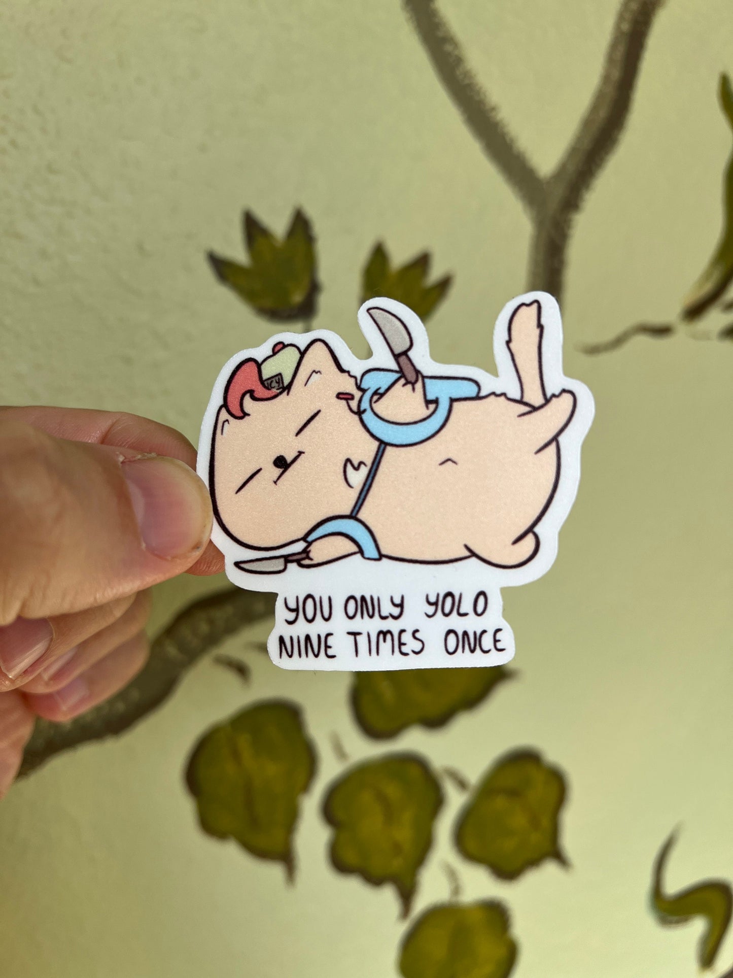 You only yolo nine times once - cute cat vinyl sticker
