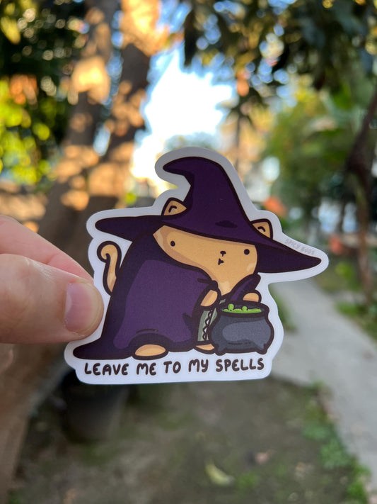 Leave me to my spells - cute funny cat witch sticker