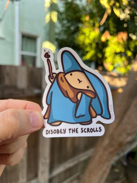 Disobey the scrolls - cute funny wizard sticker