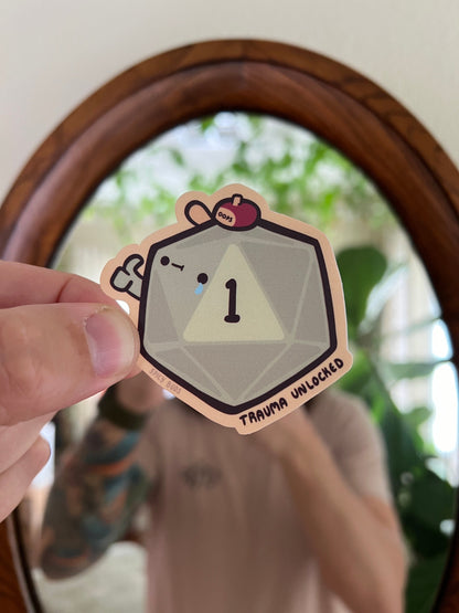 Natural 1, trauma unlocked - cute vinyl D&D sticker