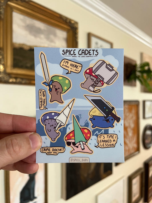 Spice Cadets Sticker Sheet - cute funny video game nerdy vinyl stickers