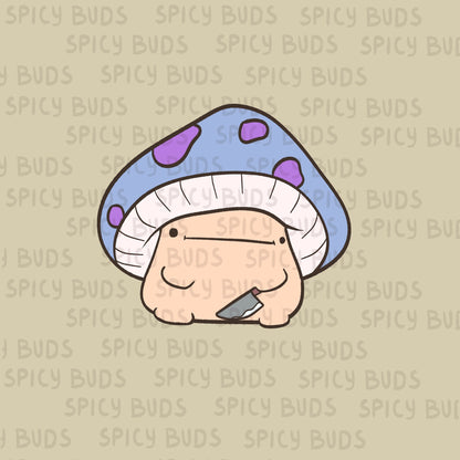 Mushroom with a knife sticker