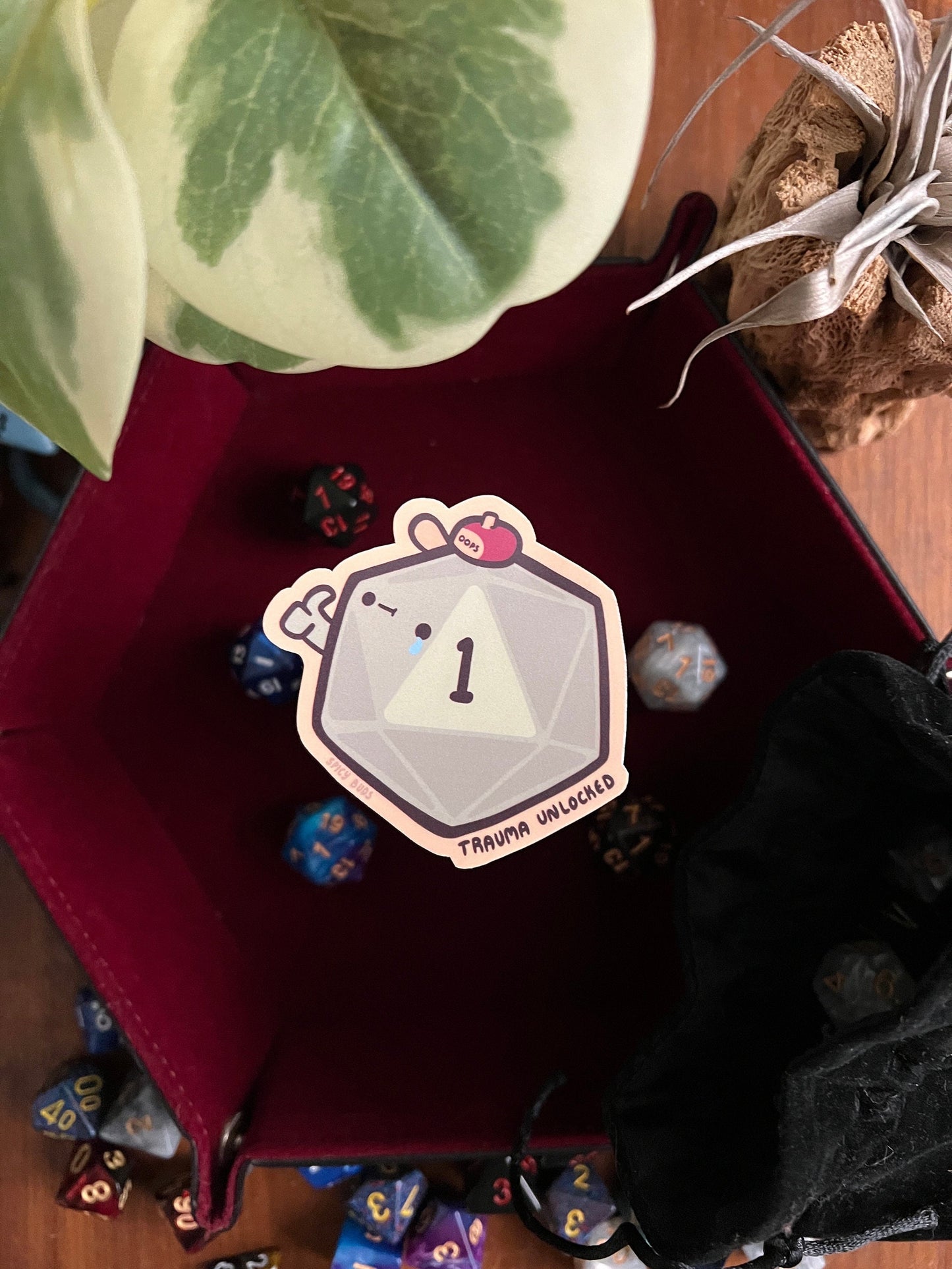 Natural 1, trauma unlocked - cute vinyl D&D sticker