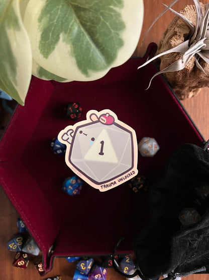 Natural 1, trauma unlocked - cute vinyl D&D sticker