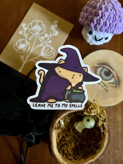 Leave me to my spells - cute funny cat witch sticker