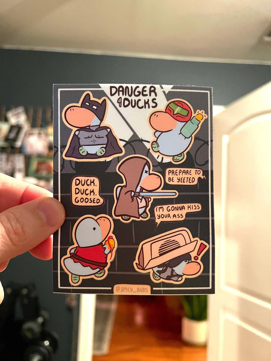 Danger Ducks Sticker Sheet - cute funny video game nerdy vinyl stickers