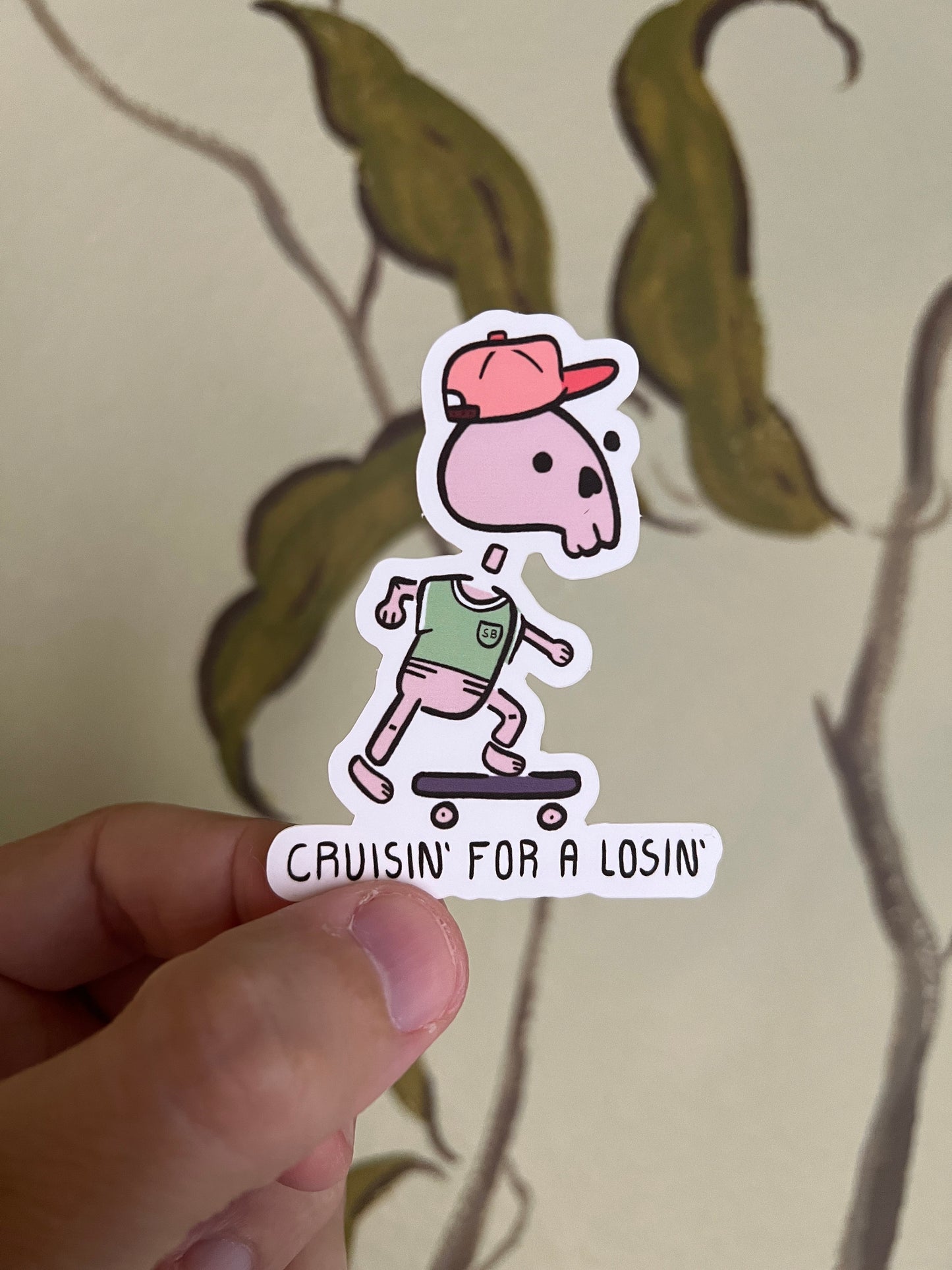 Cruisin' for a losin' skeleton skater sticker
