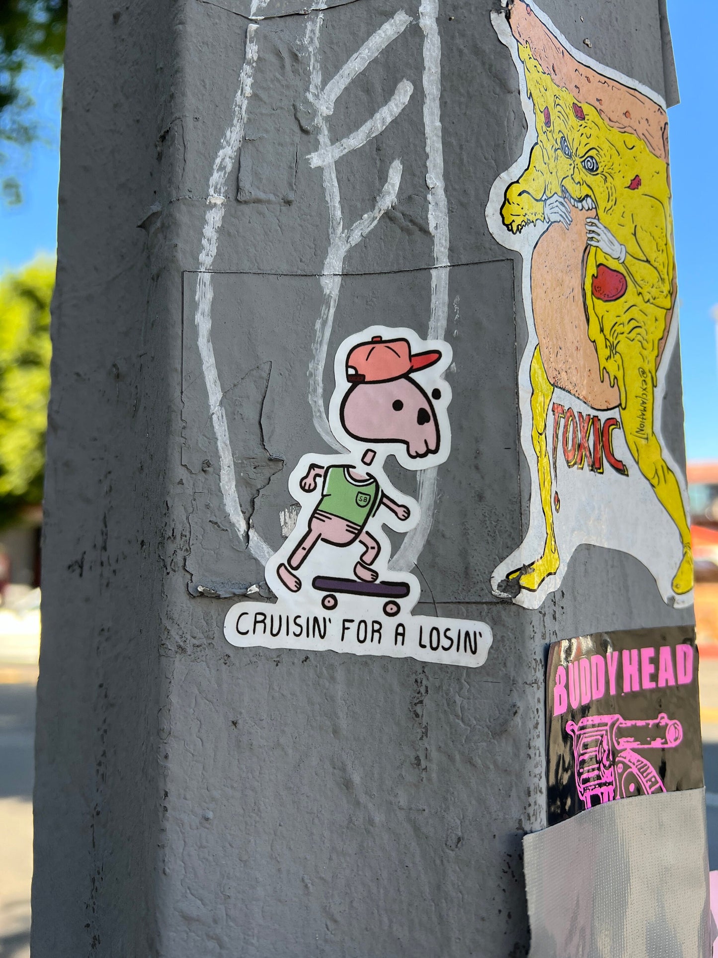 Cruisin' for a losin' skeleton skater sticker