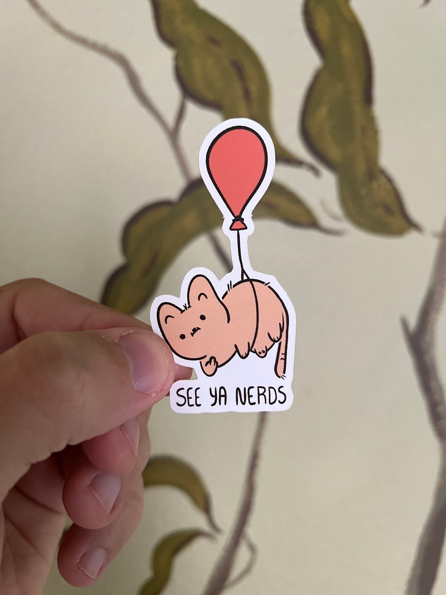 See ya nerds cat on a balloon sticker